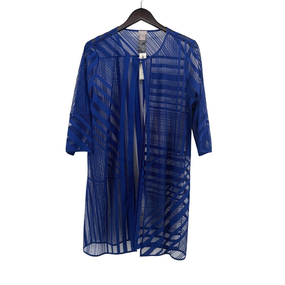 NWT Chicos Travelers Blue Grotto Striped Mesh Jacket 2P US‎ 12/14P Pool Cover